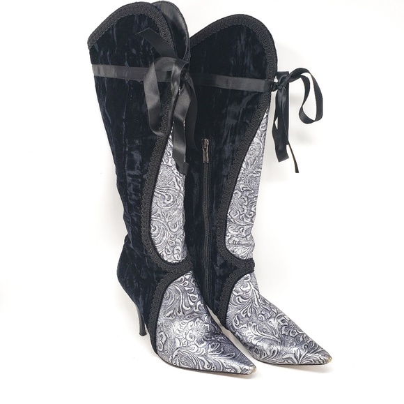 Hype | Handcrafted Black & Silver Heel Boots Sz 7 - Picture 8 of 8